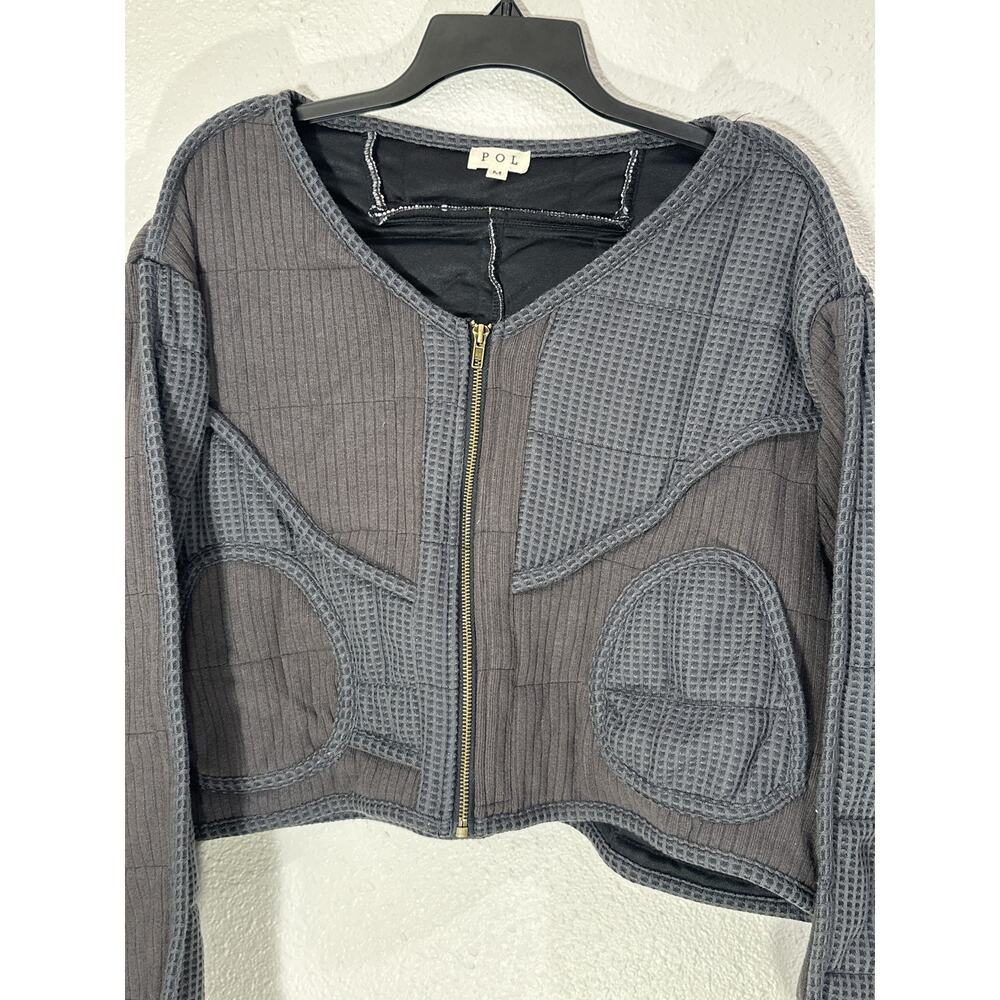 POL Gray Cropped Patchwork Waffle Jacket M New without Tag
